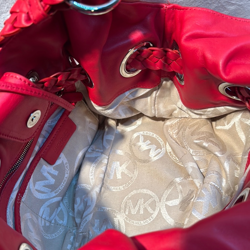 Michael Kors Red Leather Bag with Tassels and Metal Accents - Picture 5 of 12